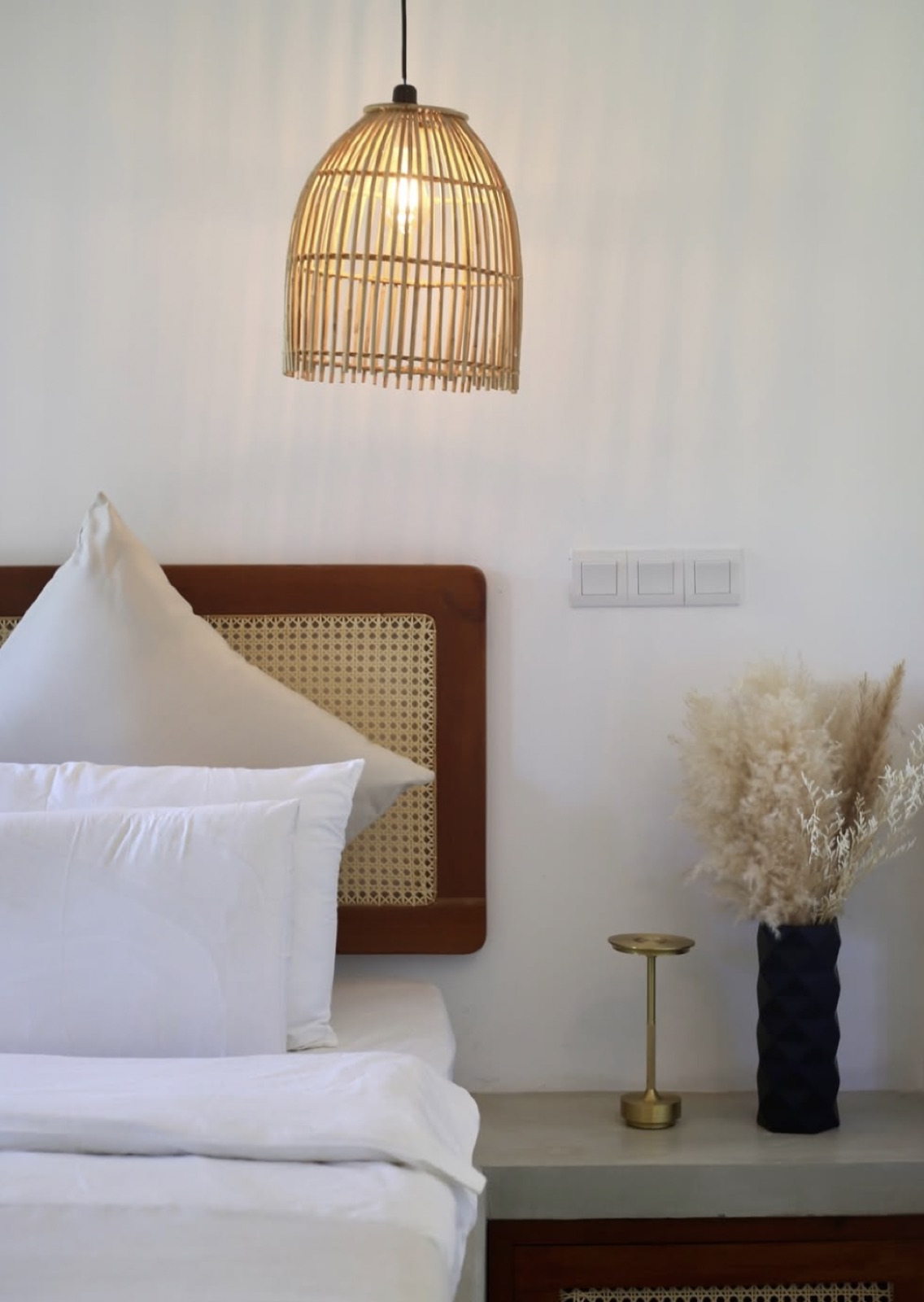 Room details - rattan pendant lamp and pampas grass